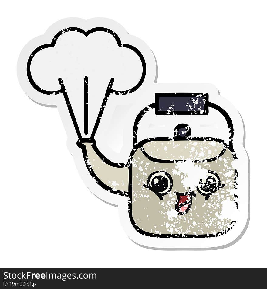 distressed sticker of a cute cartoon steaming kettle