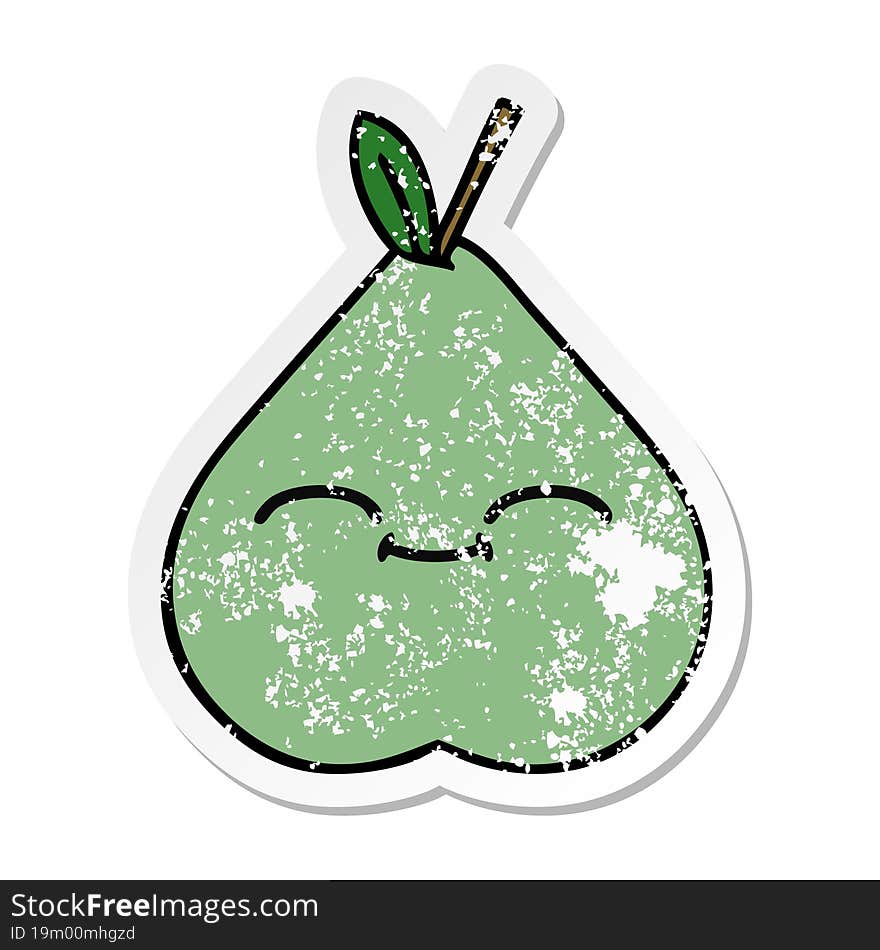 distressed sticker of a cute cartoon green pear