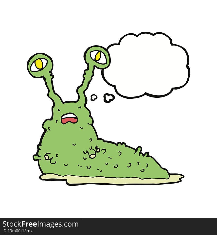 cartoon gross slug with thought bubble