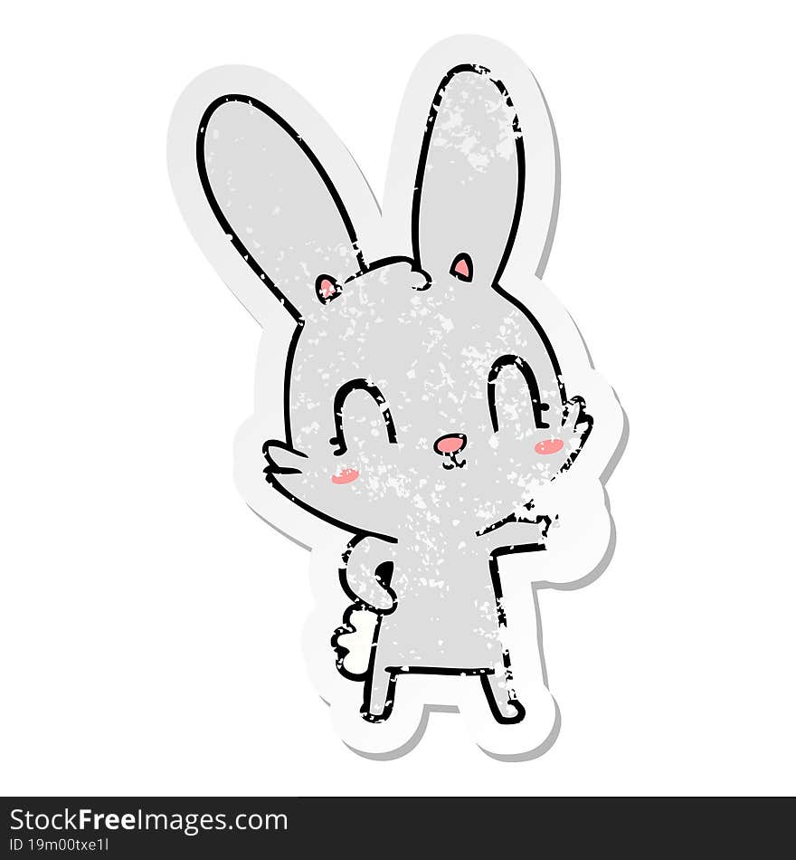 Distressed Sticker Of A Cute Cartoon Rabbit