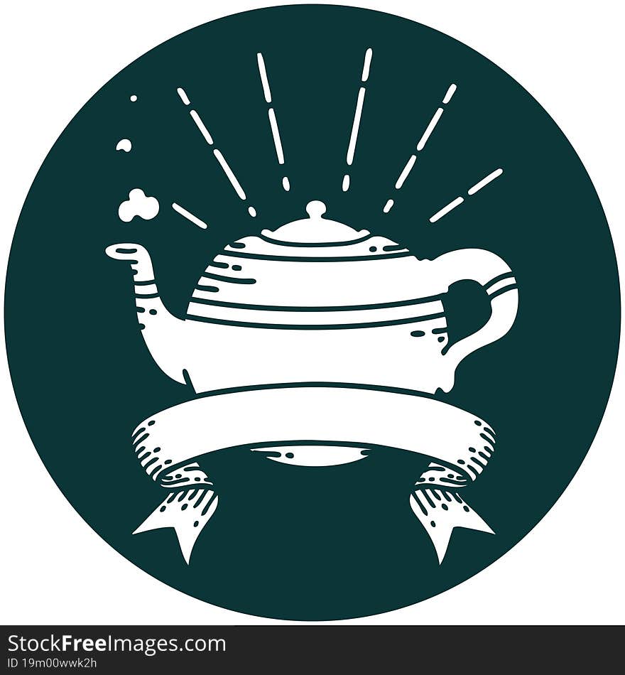 icon of tattoo style steaming teapot