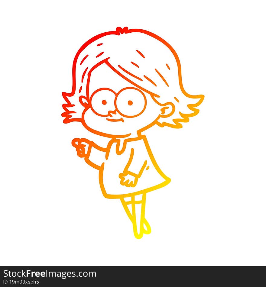 warm gradient line drawing happy cartoon girl