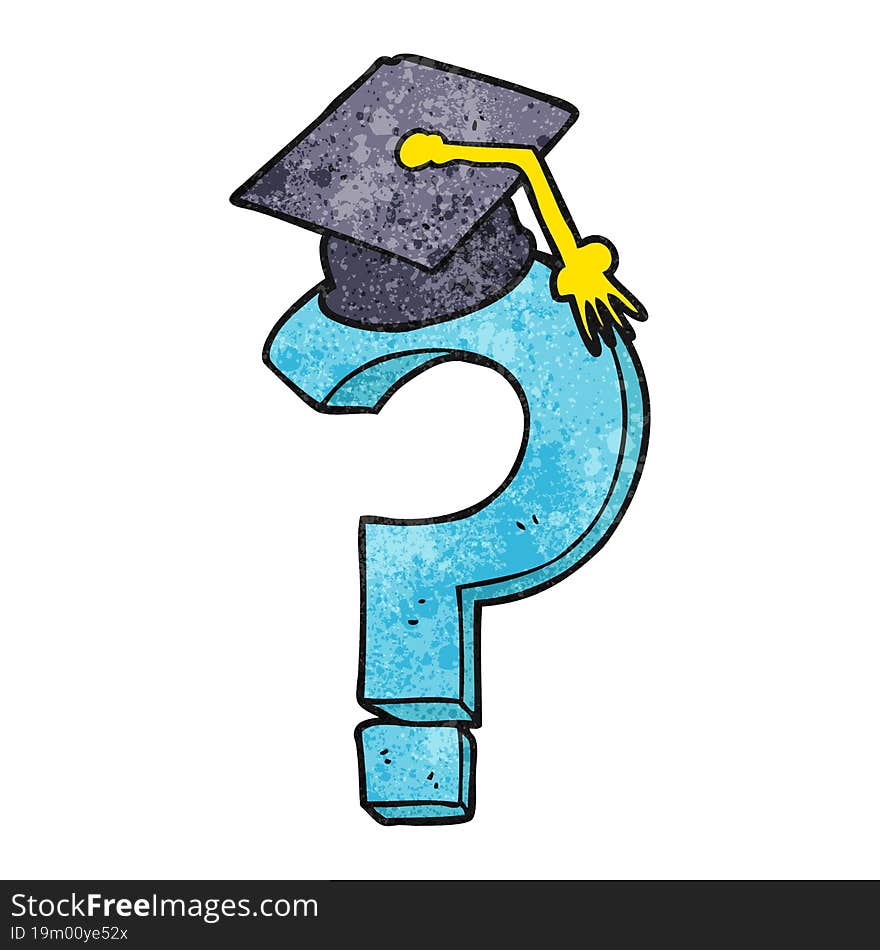 textured cartoon graduation cap on question mark