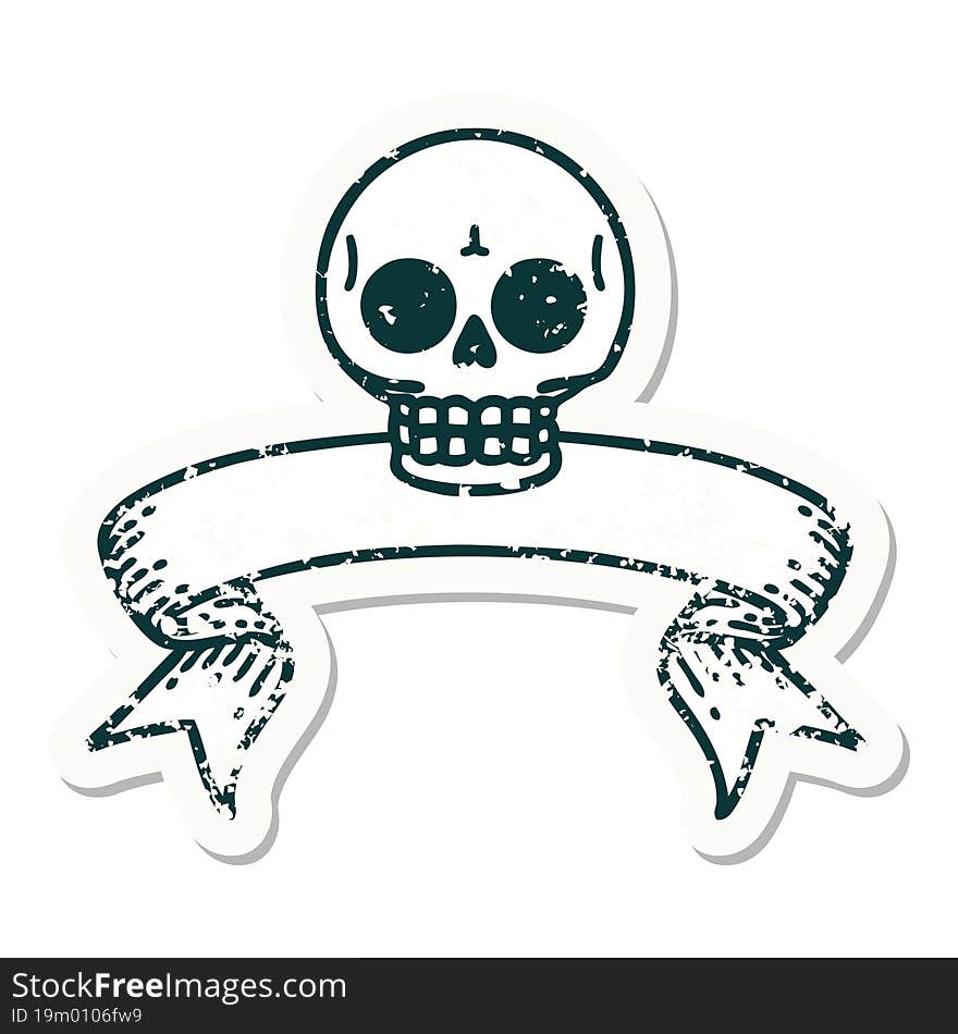 Grunge Sticker With Banner Of A Skull