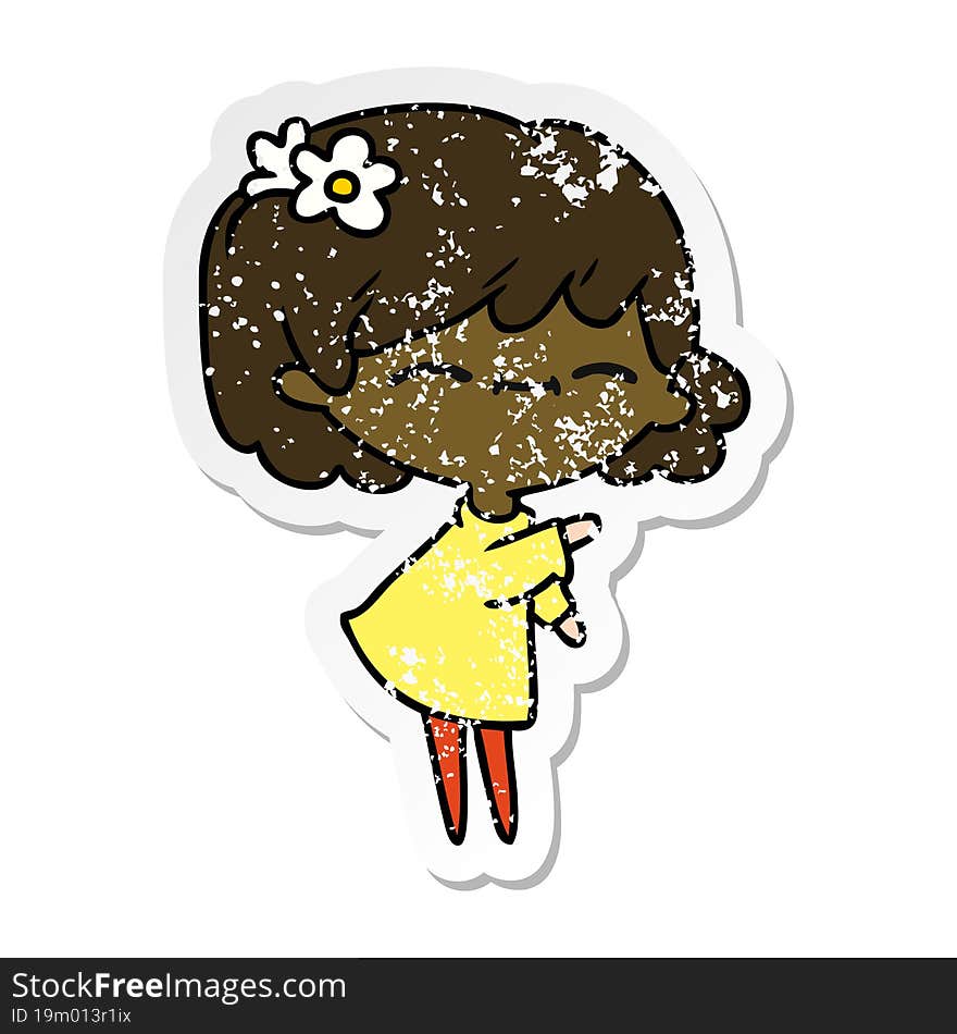 distressed sticker cartoon of cute kawaii girl