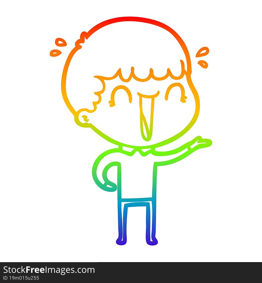 Rainbow Gradient Line Drawing Laughing Cartoon Man