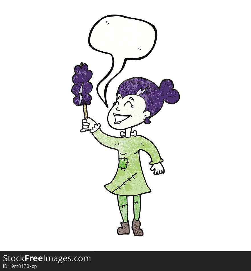 Speech Bubble Textured Cartoon Undead Monster Lady Cleaning