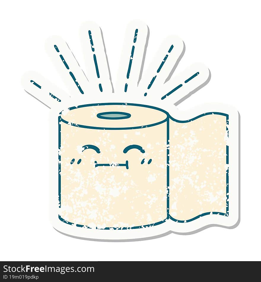 grunge sticker of tattoo style toilet paper character