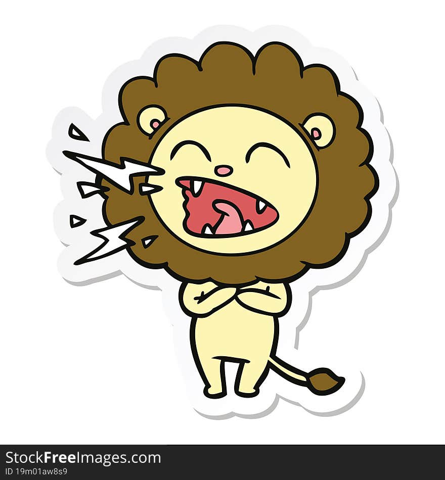 sticker of a cartoon roaring lion