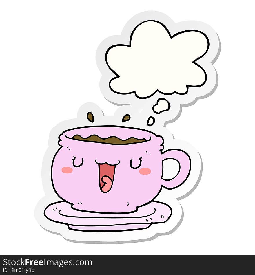 cute cartoon cup and saucer and thought bubble as a printed sticker