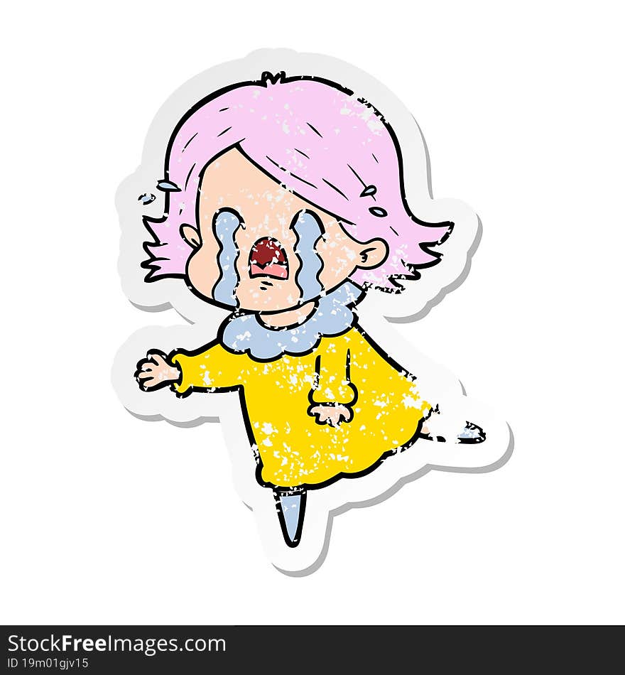 Distressed Sticker Of A Cartoon Woman Crying