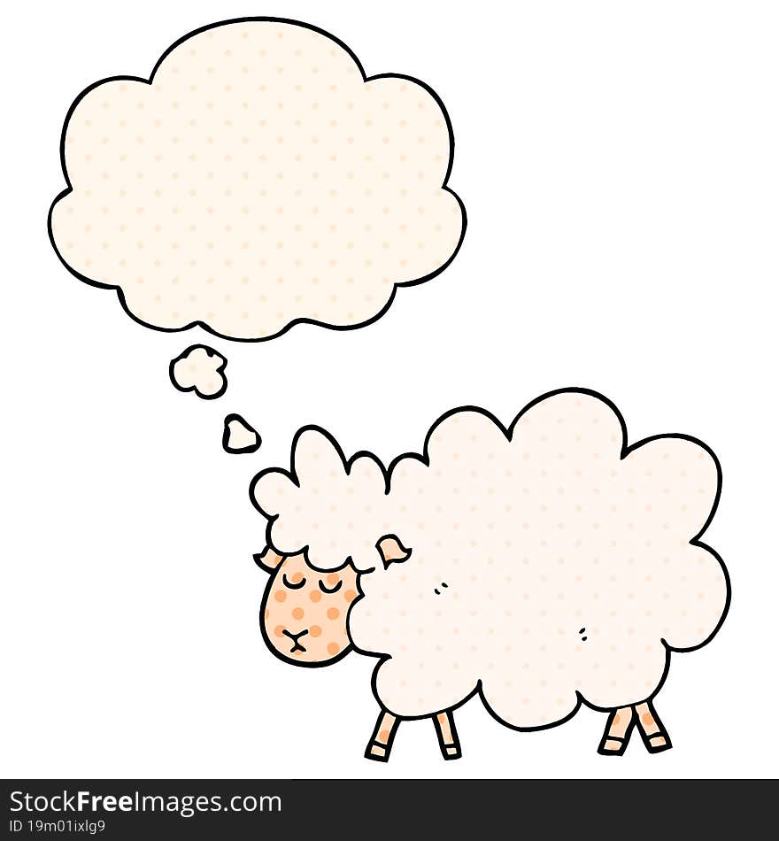 cartoon sheep and thought bubble in comic book style