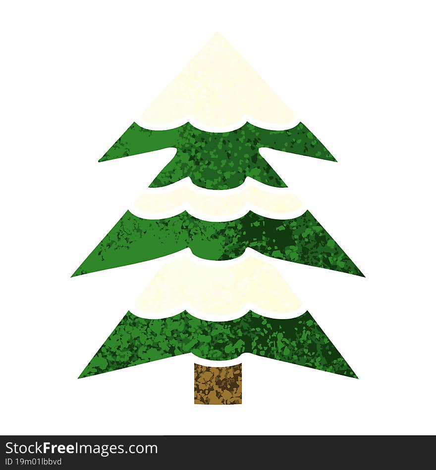 retro illustration style cartoon of a snow covered tree