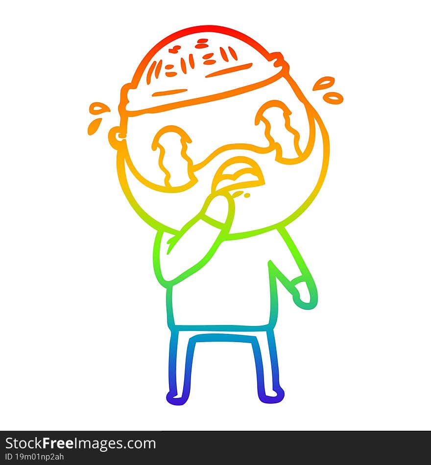 rainbow gradient line drawing cartoon bearded man crying