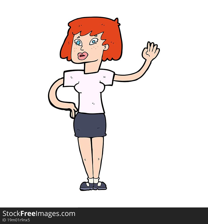 cartoon woman waving