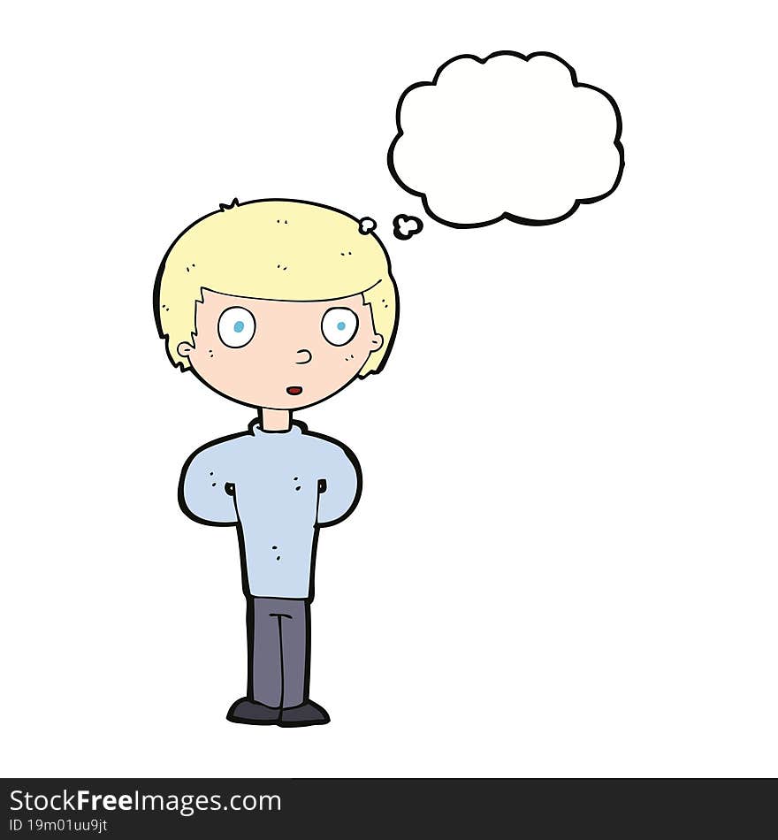 cartoon curious boy with thought bubble