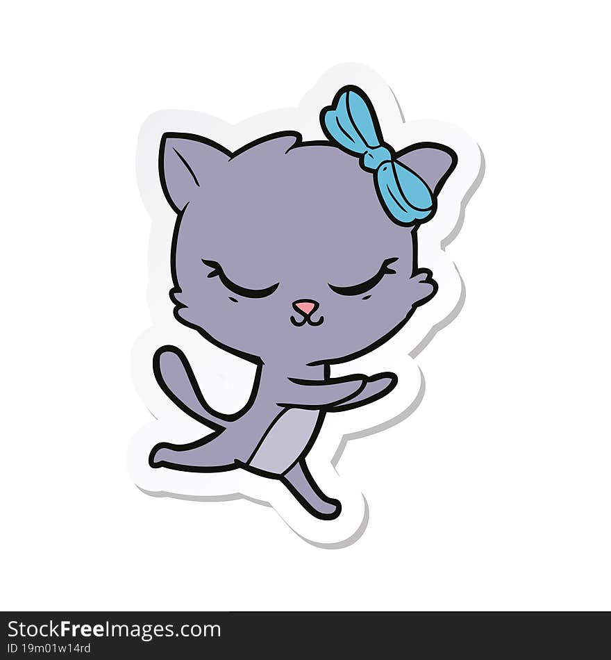 sticker of a cute cartoon cat with bow