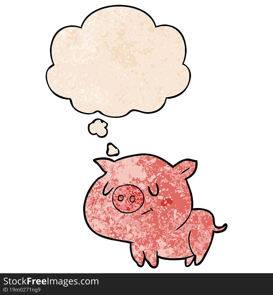 Cartoon Pig And Thought Bubble In Grunge Texture Pattern Style