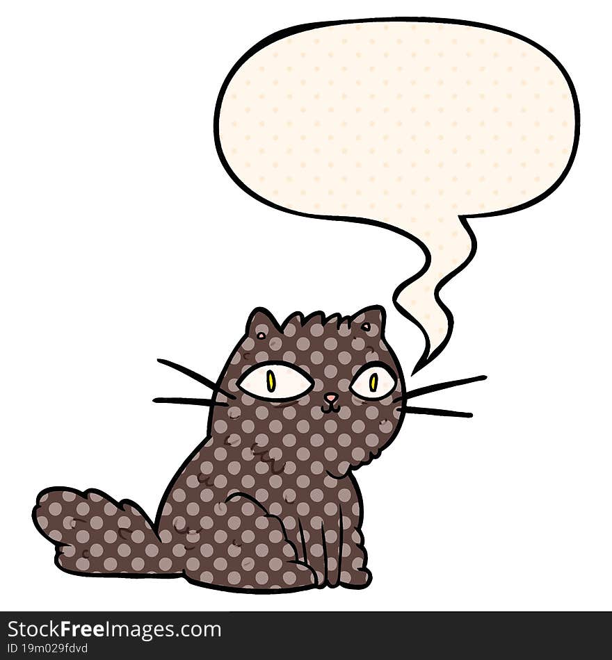 cartoon cat looking right at you and speech bubble in comic book style