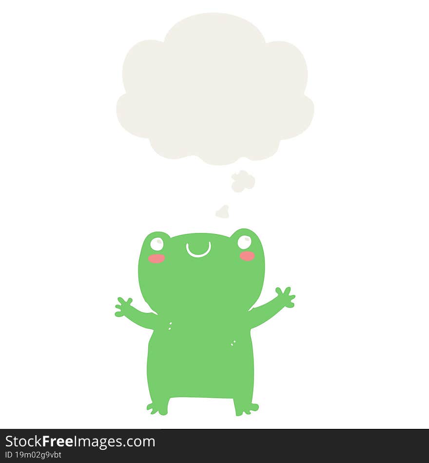 cute cartoon frog with thought bubble in retro style