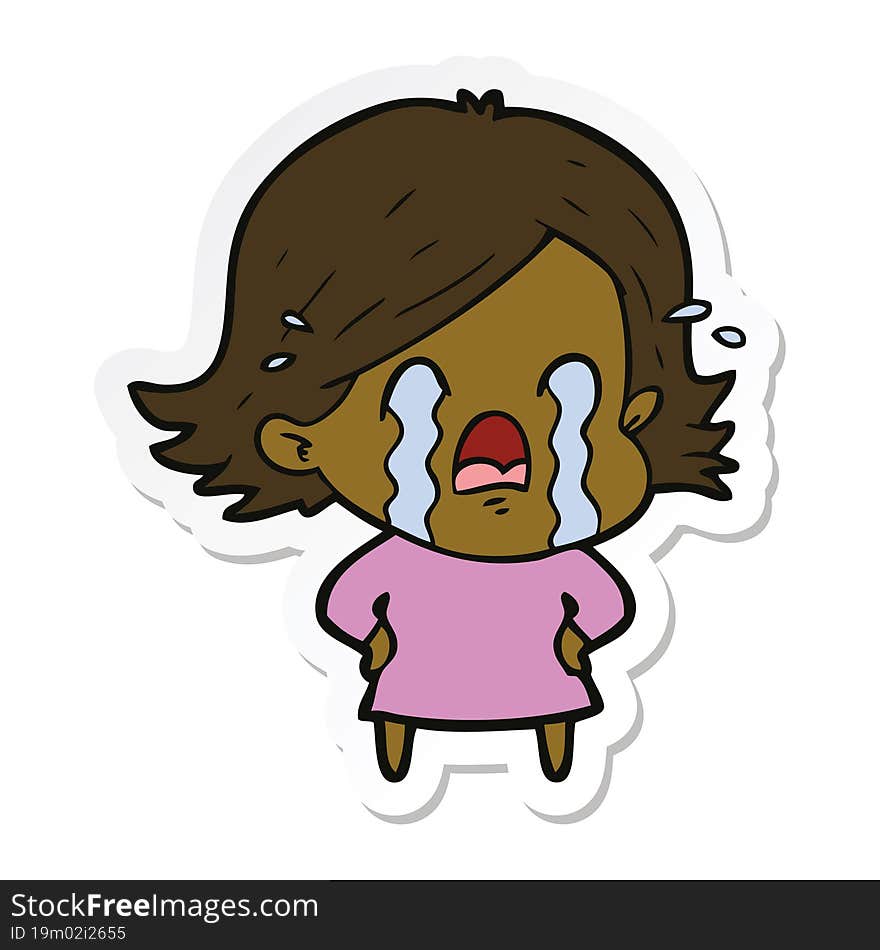 Sticker Of A Cartoon Woman Crying