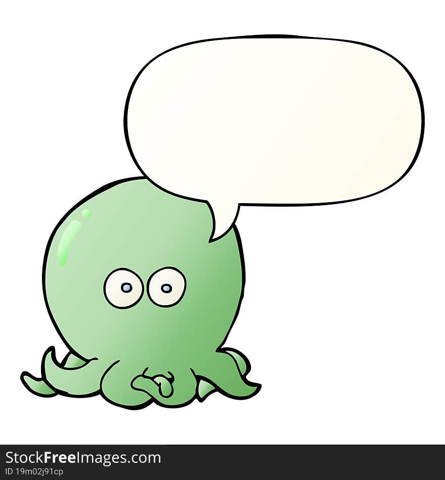 Cartoon Octopus And Speech Bubble In Smooth Gradient Style