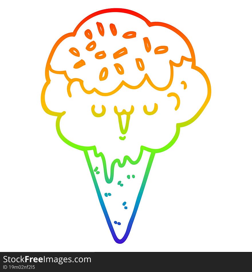 rainbow gradient line drawing cartoon ice cream