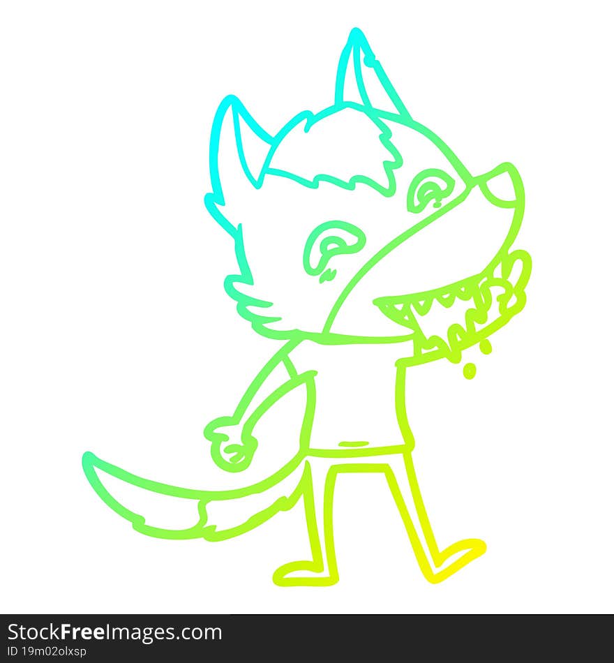 cold gradient line drawing cartoon hungry wolf