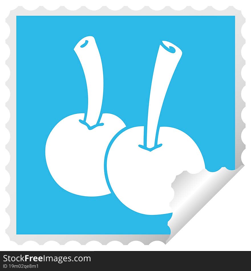 quirky square peeling sticker cartoon cherries