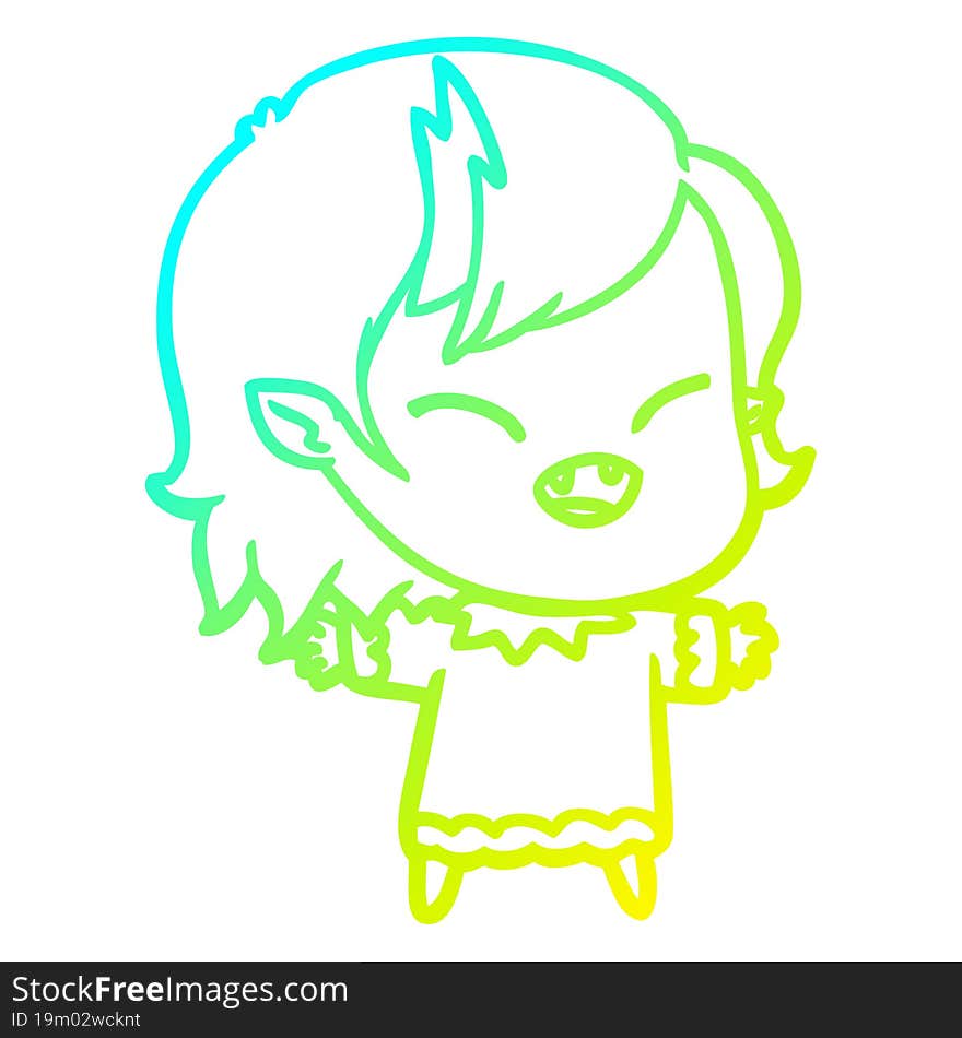 cold gradient line drawing of a cartoon laughing vampire girl