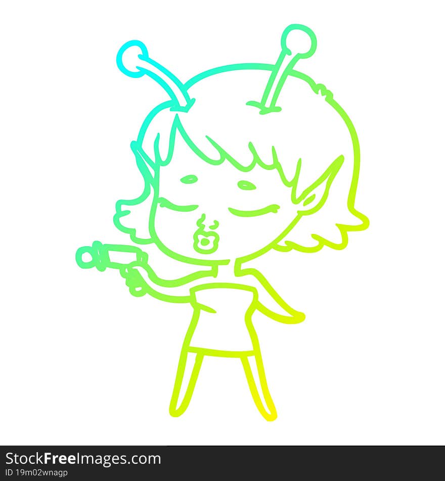 cold gradient line drawing cute alien girl cartoon