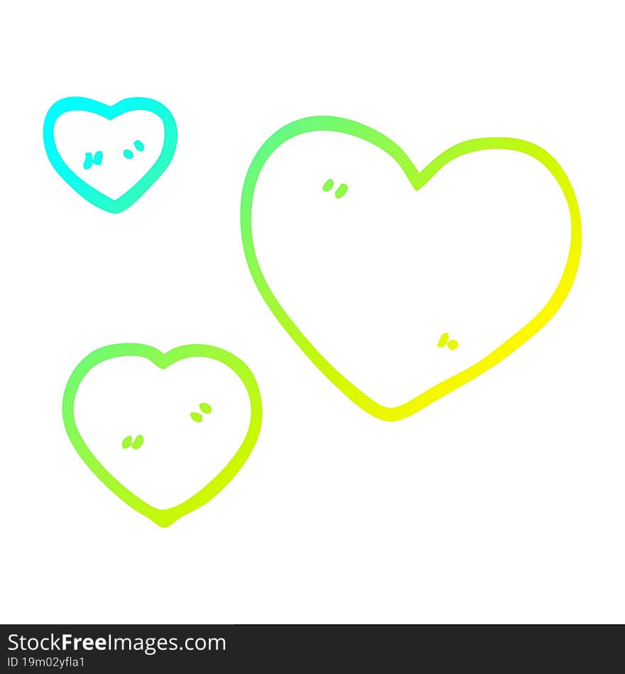 cold gradient line drawing of a cartoon love hearts