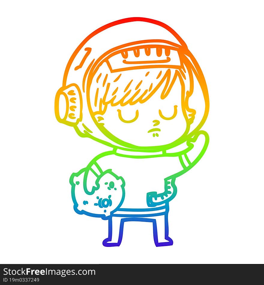 Rainbow Gradient Line Drawing Cartoon Astronaut Woman