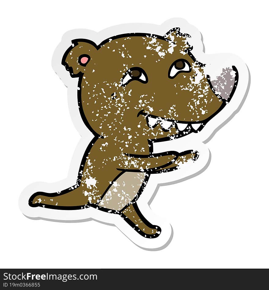 Distressed Sticker Of A Cartoon Bear Running