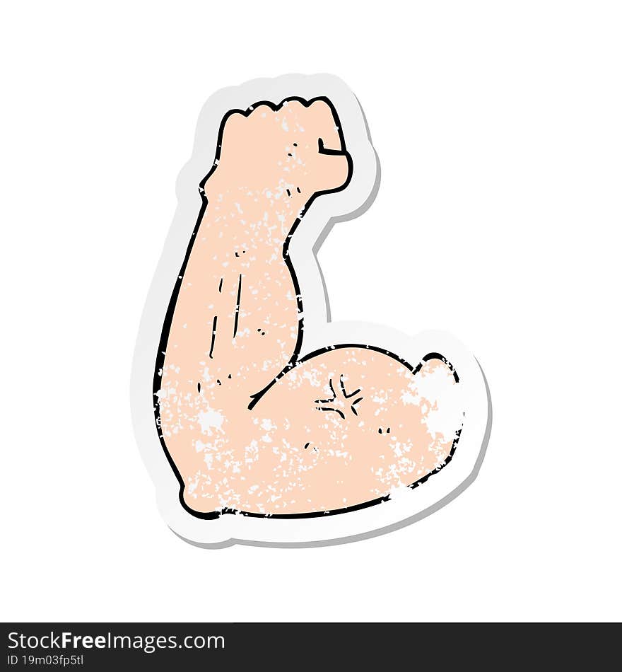 retro distressed sticker of a flexing bicep cartoon