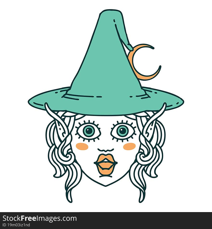 Retro Tattoo Style elf mage character face. Retro Tattoo Style elf mage character face