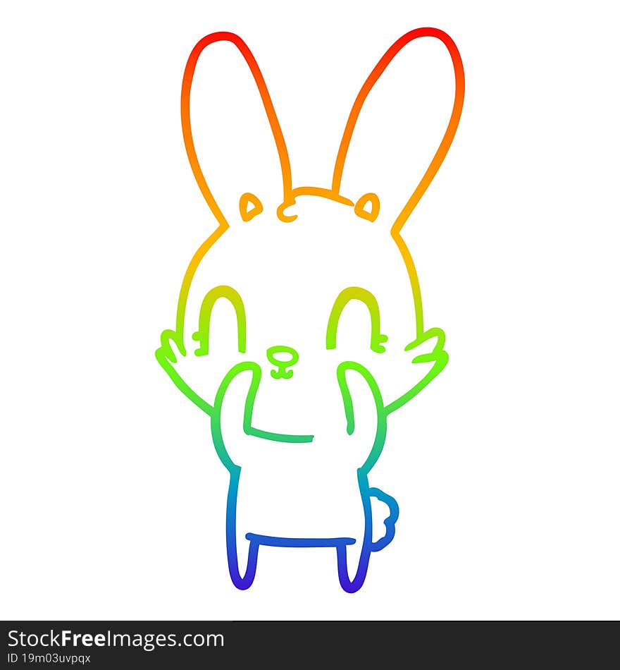 Rainbow Gradient Line Drawing Cute Cartoon Rabbit