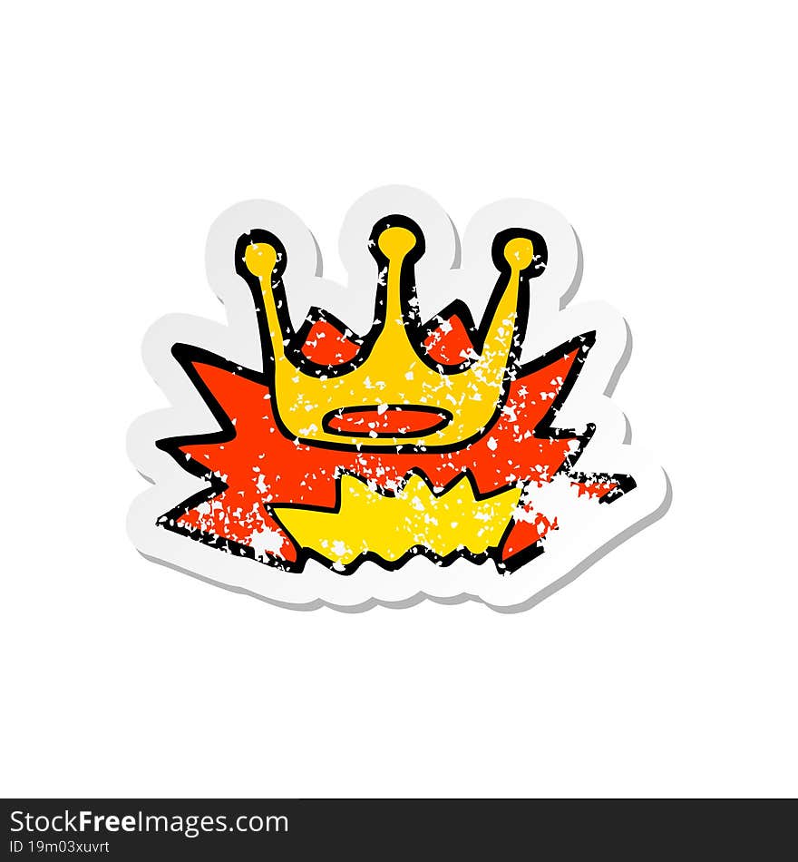 Retro Distressed Sticker Of A Cartoon Crown Symbol