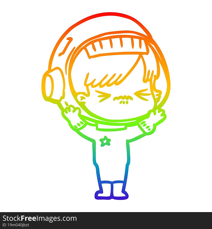 rainbow gradient line drawing of a cartoon astronaut woman