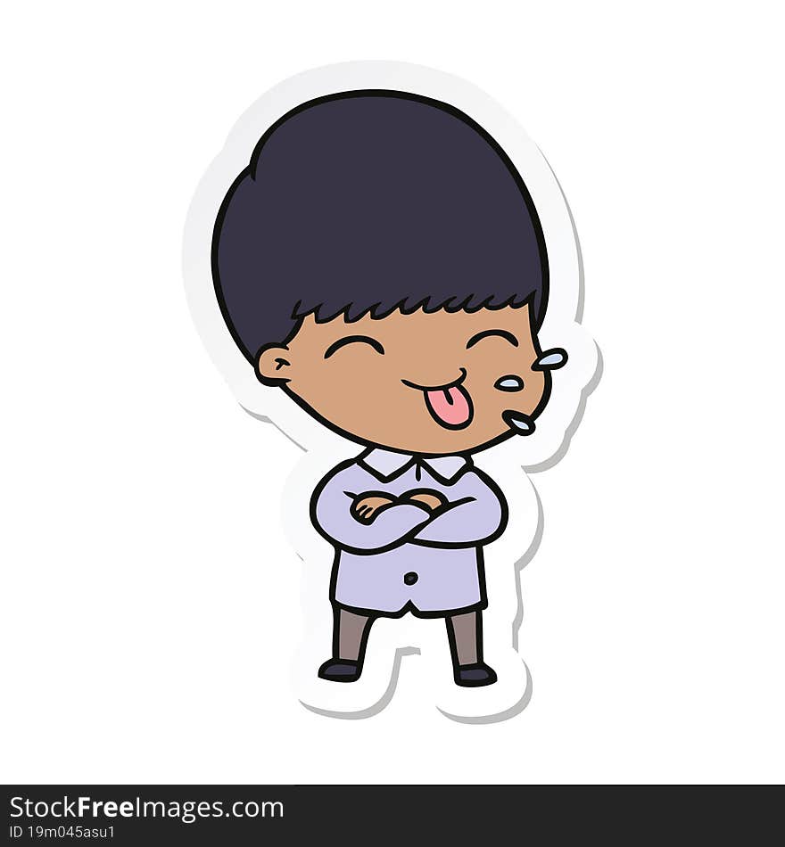 sticker of a cartoon boy sticking out tongue