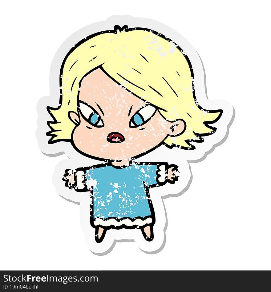 Distressed Sticker Of A Cartoon Stressed Woman