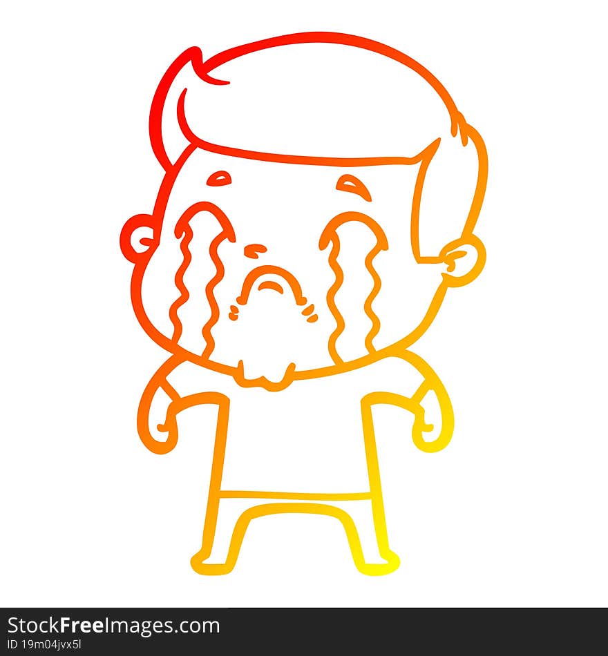 warm gradient line drawing of a cartoon man crying