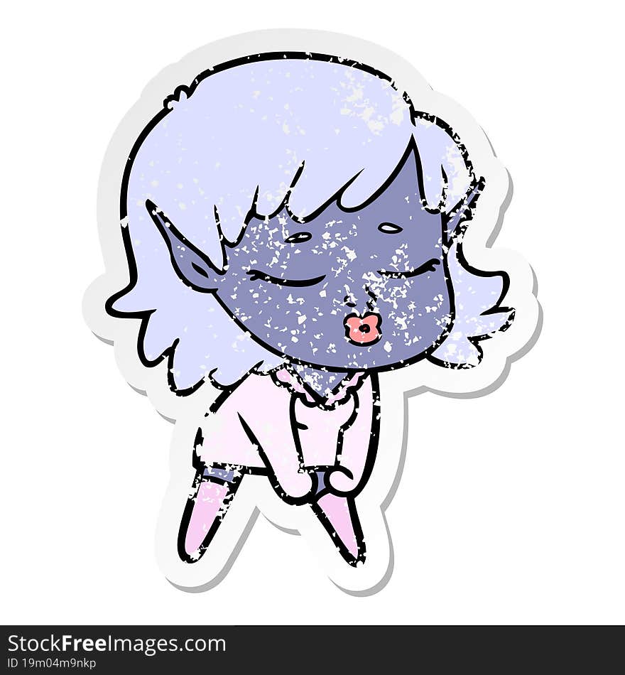 distressed sticker of a pretty cartoon elf girl