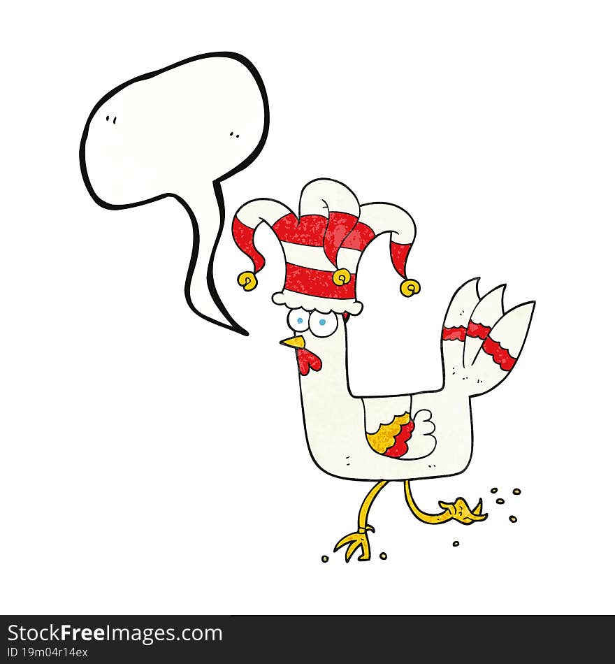 Speech Bubble Textured Cartoon Chicken Running In Funny Hat