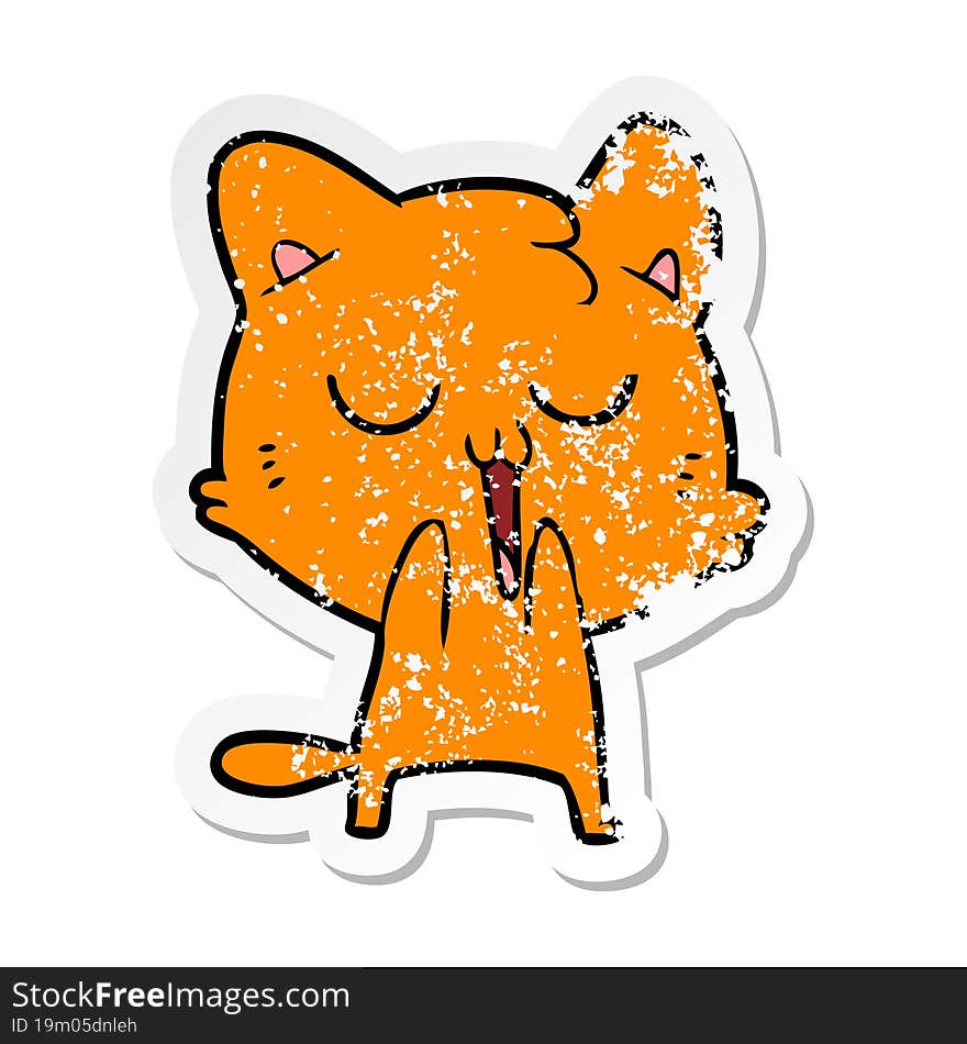 distressed sticker of a cartoon cat singing