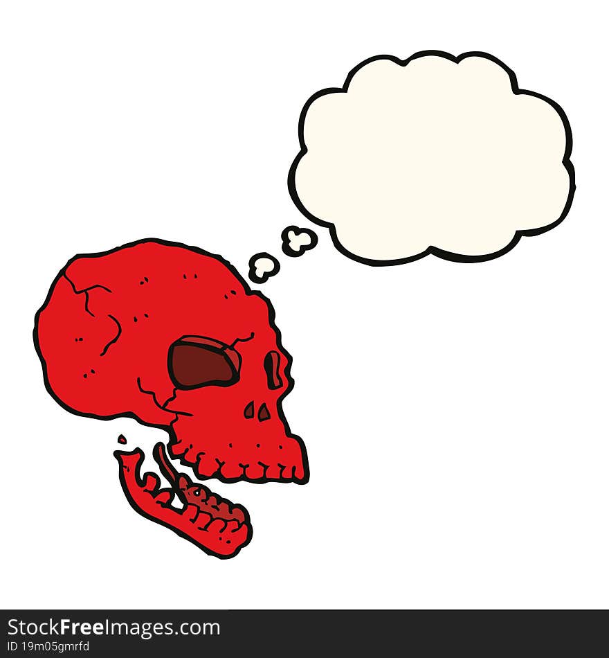 cartoon spooky skull with thought bubble