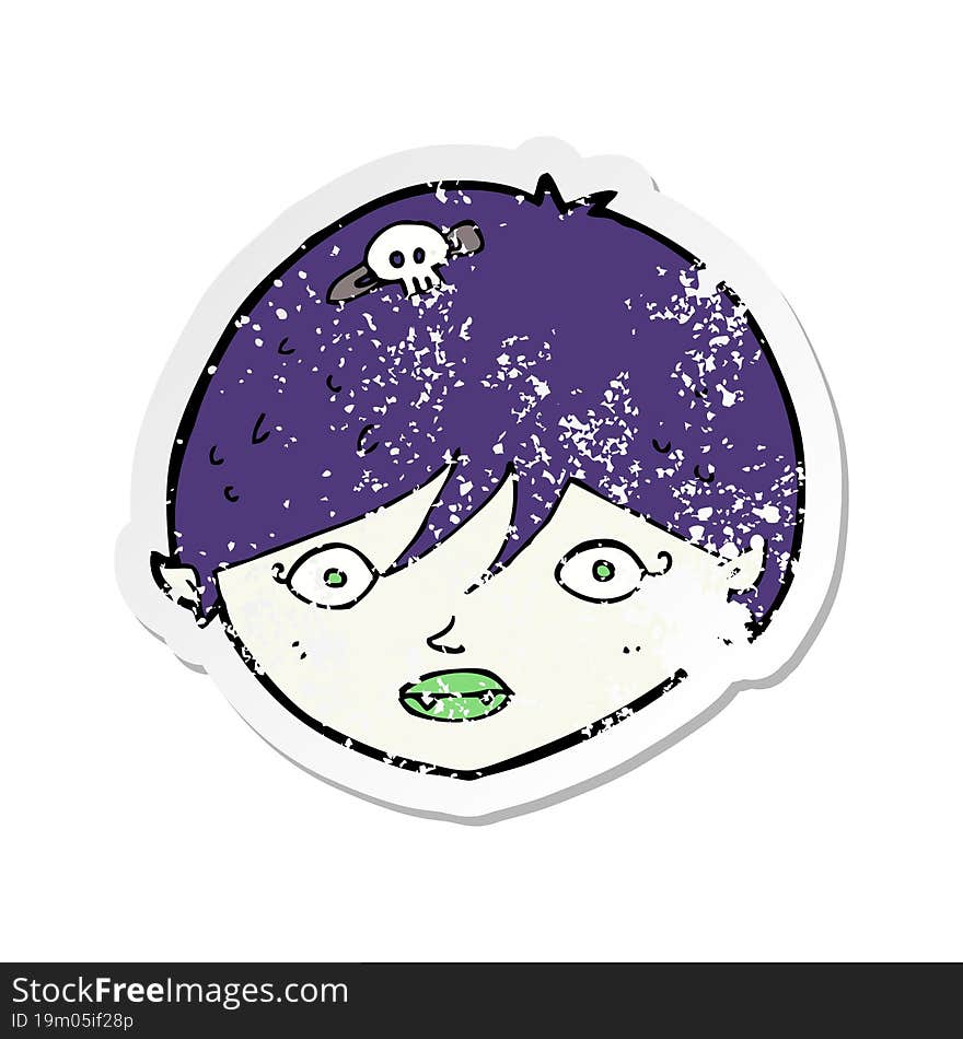 retro distressed sticker of a cartoon vampire face