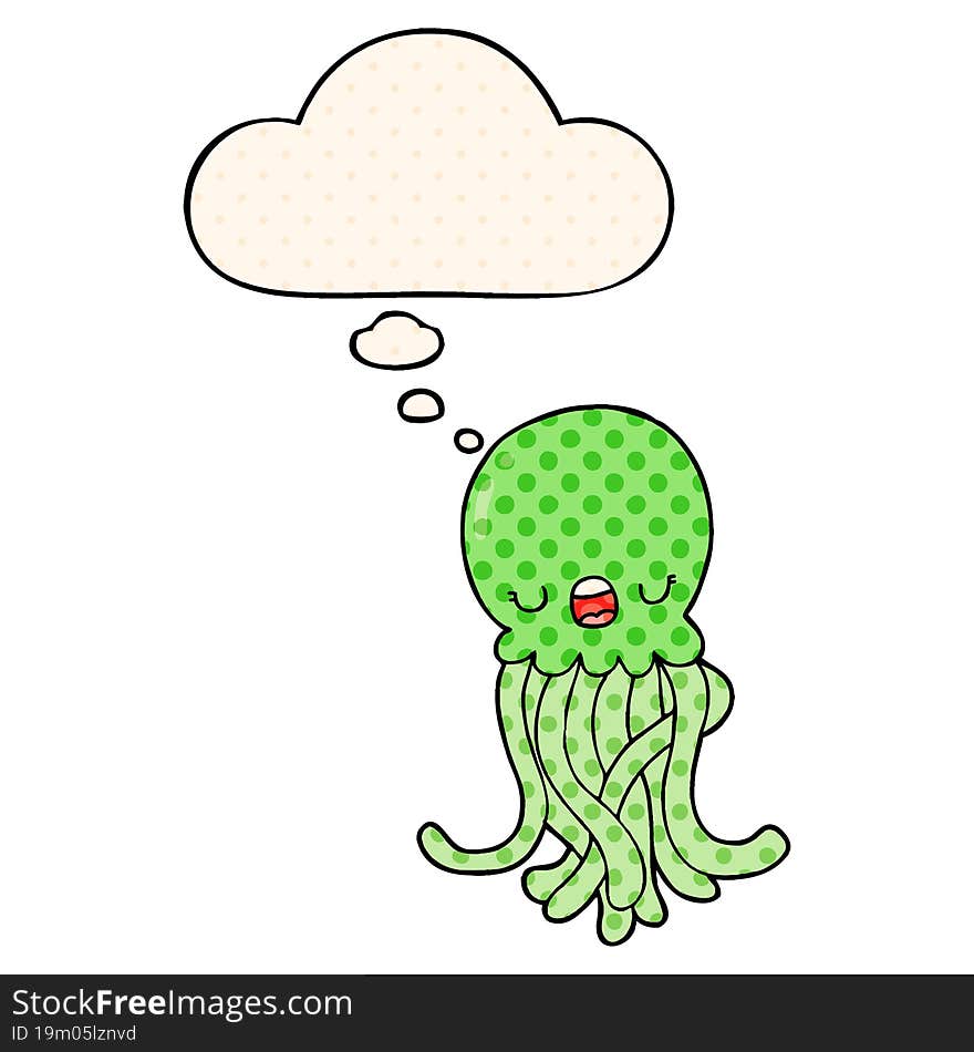 cartoon jellyfish and thought bubble in comic book style