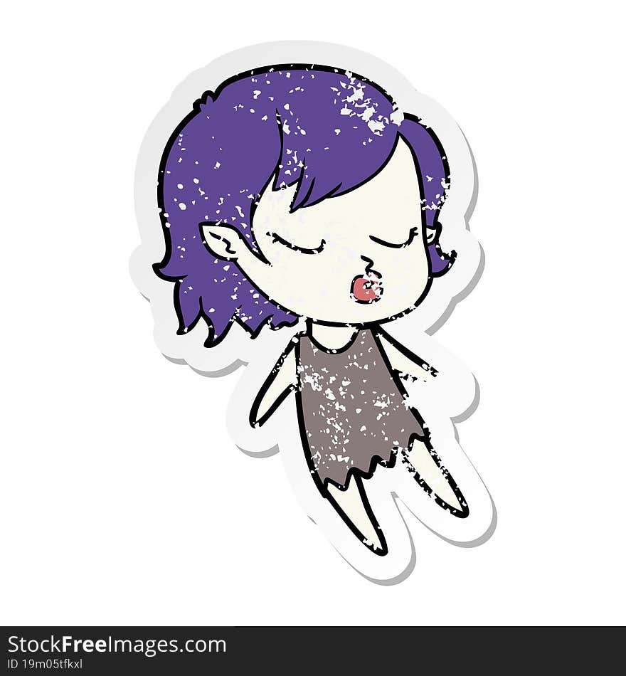 distressed sticker of a cute cartoon vampire girl