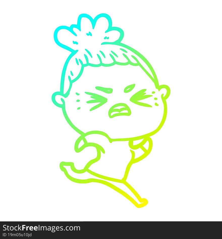 cold gradient line drawing of a cartoon angry woman